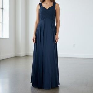 Dessy Collection Vivian Diamond Midnight Blue Chiffon Cocktail Dress Formal Prom